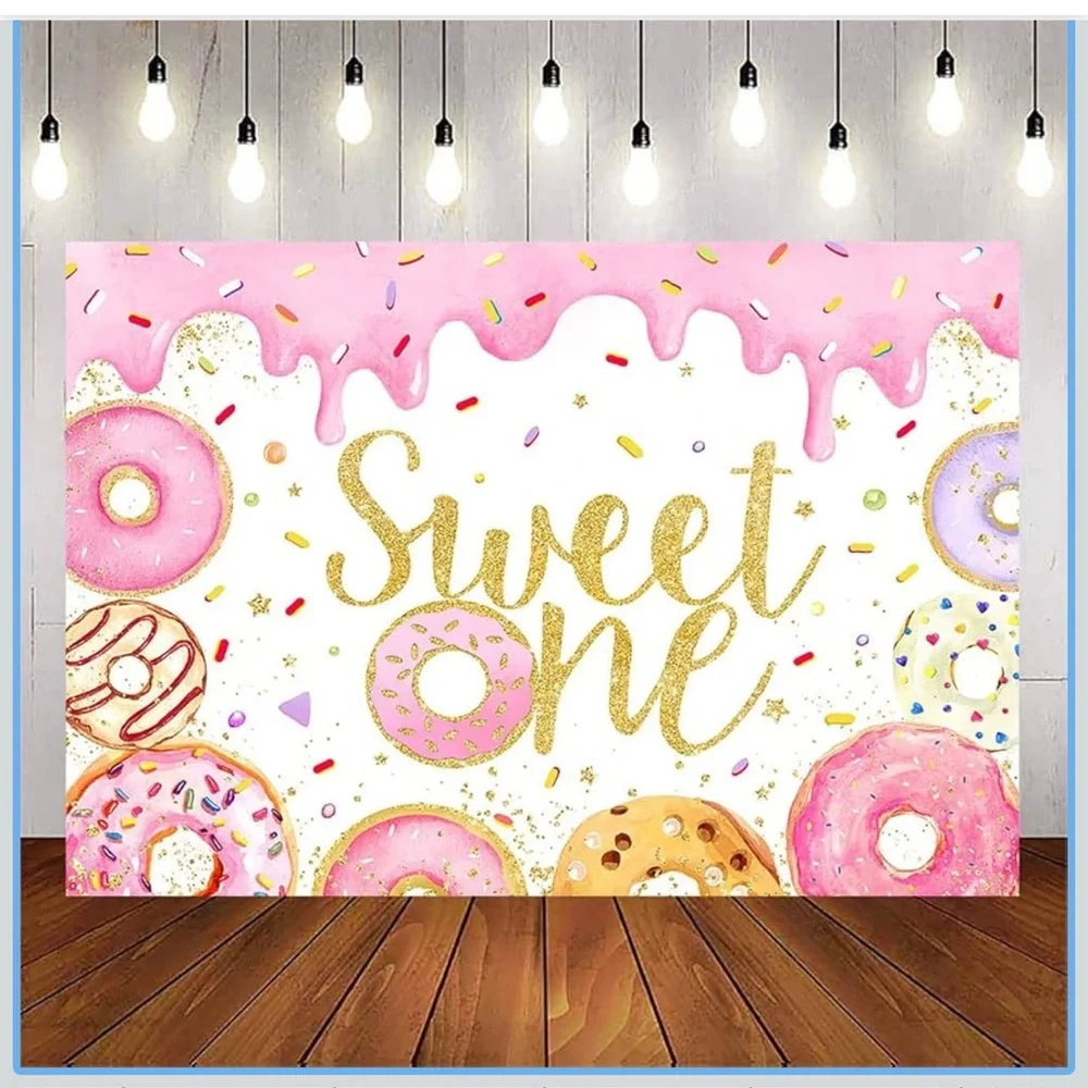 Sweet One Donut Party Backdrop 7x5 ft